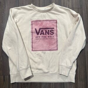 Vans Off The Wall Crewneck Sweatshirt Cream Pink Logo Pullover Women’s L